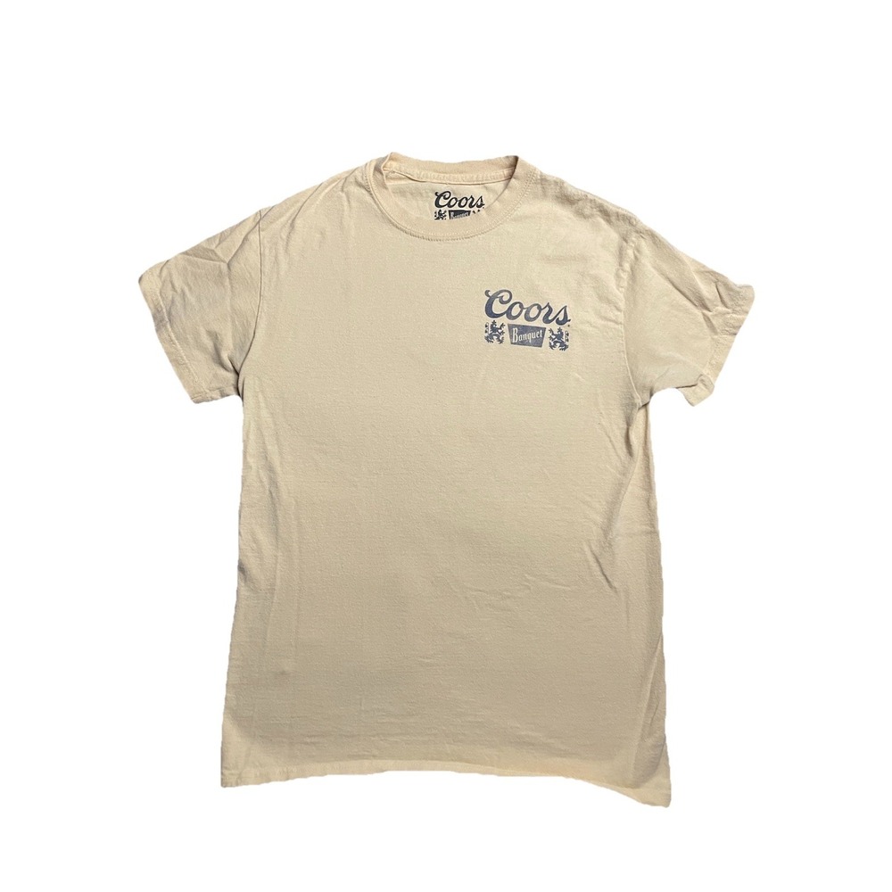 Coors Banquet T-Shirt Men's Small Beige Cotton Golden Colorado Beer Print